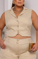 Colete Amanda Duna Linho Plus Size