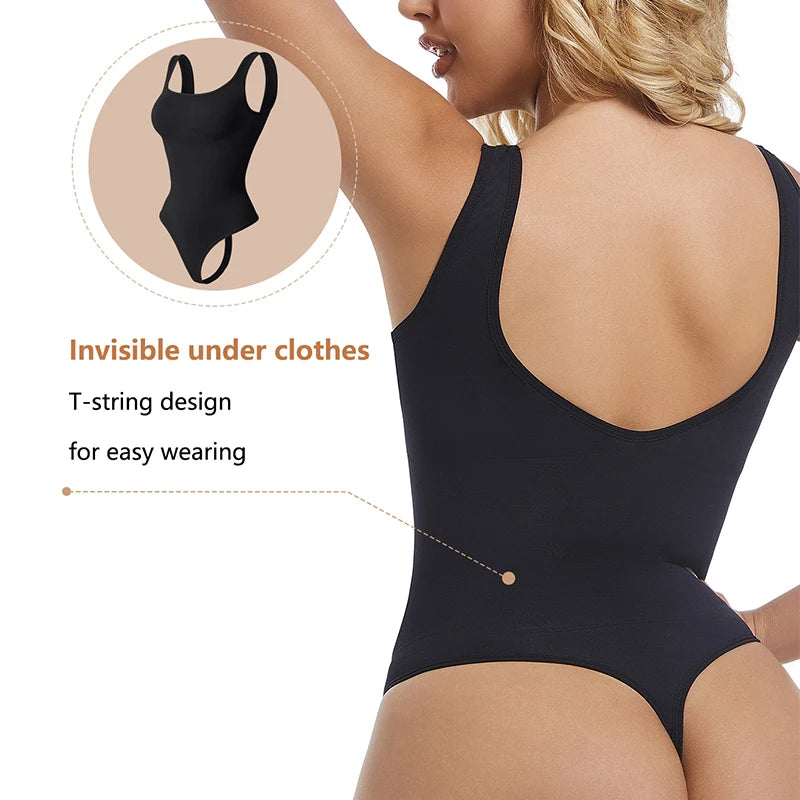 Bodysuits for Women Tummy Control Shapewear Seamless Square Neck Thong Bodysuit Shaper Tank Top Jumpsuit