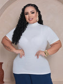 Blusa Gola Alta Manga Curta Plus Size de Viscolycra Off White