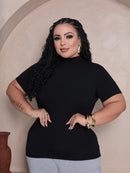 Blusa Gola Alta Manga Curta Plus Size de Viscolycra Off White