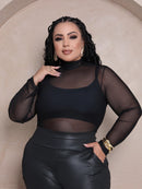 Blusa de Tule Manga Longa Plus Size Preta