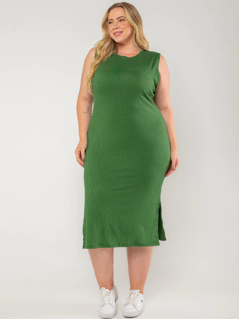 Vestido Regata Canelado Plus Size Vermelho