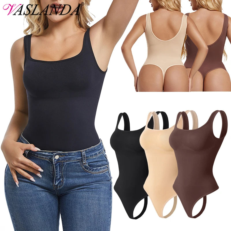 Bodysuits for Women Tummy Control Shapewear Seamless Square Neck Thong Bodysuit Shaper Tank Top Jumpsuit