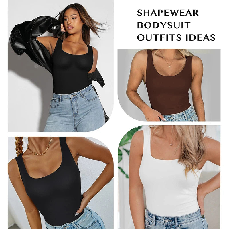 Bodysuits for Women Tummy Control Shapewear Seamless Square Neck Thong Bodysuit Shaper Tank Top Jumpsuit